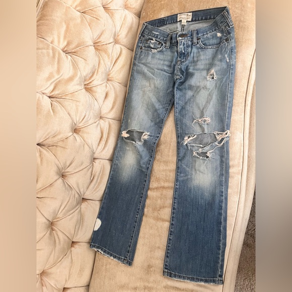 A&F Distressed Y2K Abercrombie & Fitch Jeans Size 0 Cotton Vintage - Picture 3 of 10